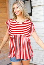 Load image into Gallery viewer, Red Stripe Babydoll Flutter Sleeve Top
