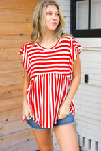 Load image into Gallery viewer, Red Stripe Babydoll Flutter Sleeve Top
