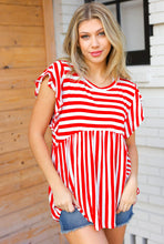 Load image into Gallery viewer, Red Stripe Babydoll Flutter Sleeve Top
