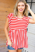 Load image into Gallery viewer, Red Stripe Babydoll Flutter Sleeve Top
