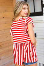 Load image into Gallery viewer, Red Stripe Babydoll Flutter Sleeve Top
