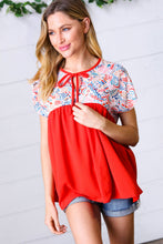Load image into Gallery viewer, Red Boho Print Tie Neck Dolman Top
