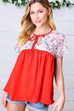 Load image into Gallery viewer, Red Boho Print Tie Neck Dolman Top
