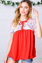 Load image into Gallery viewer, Red Boho Print Tie Neck Dolman Top
