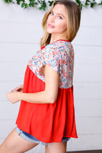 Load image into Gallery viewer, Red Boho Print Tie Neck Dolman Top
