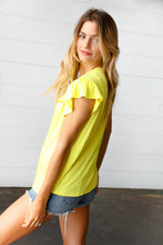 Load image into Gallery viewer, Yellow Wide Rib Frilled Short Sleeve Yoke Top
