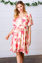 Load image into Gallery viewer, Peach Floral Chiffon Puff Sleeve Dress
