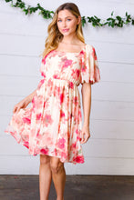 Load image into Gallery viewer, Peach Floral Chiffon Puff Sleeve Dress
