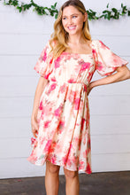Load image into Gallery viewer, Peach Floral Chiffon Puff Sleeve Dress
