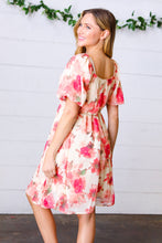 Load image into Gallery viewer, Peach Floral Chiffon Puff Sleeve Dress
