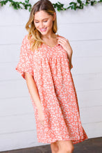 Load image into Gallery viewer, Peach Ditzy Floral Woven Dolman V Neck Dress
