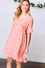 Load image into Gallery viewer, Peach Ditzy Floral Woven Dolman V Neck Dress
