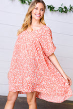 Load image into Gallery viewer, Peach Ditzy Floral Woven Dolman V Neck Dress
