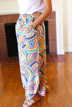 Load image into Gallery viewer, Multicolor Mandala Smocked Waist Side Slit Palazzo Pants
