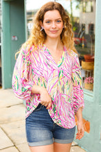 Load image into Gallery viewer, Life's A Party Fuchsia &amp; Yellow Abstract Print V Neck Top

