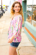 Load image into Gallery viewer, Life's A Party Fuchsia &amp; Yellow Abstract Print V Neck Top
