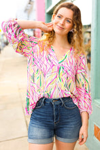 Load image into Gallery viewer, Life's A Party Fuchsia &amp; Yellow Abstract Print V Neck Top
