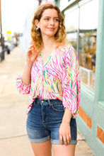 Load image into Gallery viewer, Life's A Party Fuchsia &amp; Yellow Abstract Print V Neck Top
