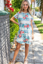 Load image into Gallery viewer, Blue &amp; Cream Stripe Floral French Terry Dress
