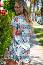 Load image into Gallery viewer, Blue &amp; Cream Stripe Floral French Terry Dress
