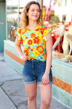 Load image into Gallery viewer, Yellow &amp; Red Floral Flutter Sleeve Top
