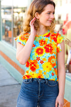 Load image into Gallery viewer, Yellow &amp; Red Floral Flutter Sleeve Top
