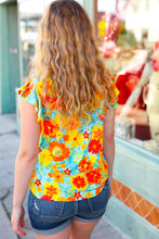 Load image into Gallery viewer, Yellow &amp; Red Floral Flutter Sleeve Top
