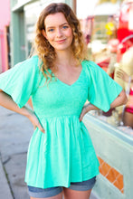 Load image into Gallery viewer, Mint Smocked Woven Flutter Sleeve Top
