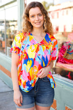 Load image into Gallery viewer, Orange &amp; Yellow Geometric Floral V Neck Dolman Top
