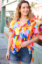 Load image into Gallery viewer, Orange &amp; Yellow Geometric Floral V Neck Dolman Top
