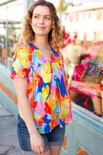 Load image into Gallery viewer, Orange &amp; Yellow Geometric Floral V Neck Dolman Top
