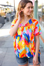 Load image into Gallery viewer, Orange &amp; Yellow Geometric Floral V Neck Dolman Top
