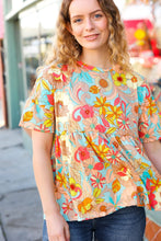 Load image into Gallery viewer, Peach &amp; Aqua Floral Babydoll Top
