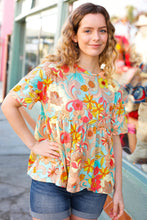 Load image into Gallery viewer, Peach &amp; Aqua Floral Babydoll Top
