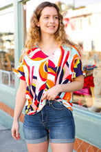 Load image into Gallery viewer, Orange Geometric V Neck Drop Shoulder Top
