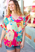 Load image into Gallery viewer, Fuchsia Floral Print Woven V Neck Top
