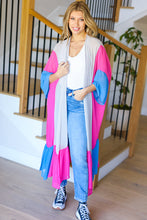 Load image into Gallery viewer, Feel Your Best Taupe &amp; Fuchsia Color Block Ruffle Hem Kimono
