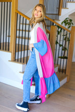 Load image into Gallery viewer, Feel Your Best Taupe &amp; Fuchsia Color Block Ruffle Hem Kimono
