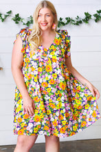 Load image into Gallery viewer, Indigo &amp; Lemon Floral Babydoll Ruffle Dress
