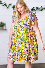 Load image into Gallery viewer, Indigo &amp; Lemon Floral Babydoll Ruffle Dress
