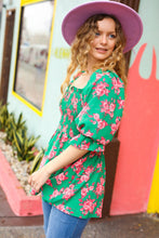 Load image into Gallery viewer, Sumptuous In Smocked Green &amp; Coral Flower Print Babydoll Top
