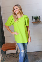 Load image into Gallery viewer, Neon Green Round Neck Puff Sleeve Crepe Top
