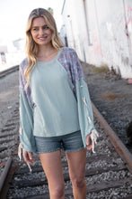 Load image into Gallery viewer, Mint Lace Up Long Sleeve French Terry Oversized Pullover
