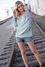 Load image into Gallery viewer, Mint Lace Up Long Sleeve French Terry Oversized Pullover
