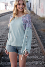 Load image into Gallery viewer, Mint Lace Up Long Sleeve French Terry Oversized Pullover
