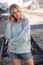 Load image into Gallery viewer, Mint Lace Up Long Sleeve French Terry Oversized Pullover
