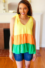 Load image into Gallery viewer, Yellow &amp; Tangerine Tiered Shoulder Tie Crepe Top
