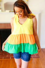 Load image into Gallery viewer, Yellow &amp; Tangerine Tiered Shoulder Tie Crepe Top
