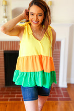 Load image into Gallery viewer, Yellow &amp; Tangerine Tiered Shoulder Tie Crepe Top
