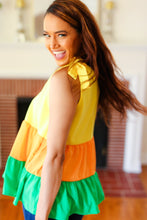 Load image into Gallery viewer, Yellow &amp; Tangerine Tiered Shoulder Tie Crepe Top
